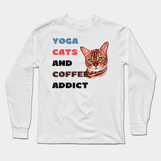 Yoga cats and coffee addict funny quote for yogi Long Sleeve T-Shirt by Red Yoga